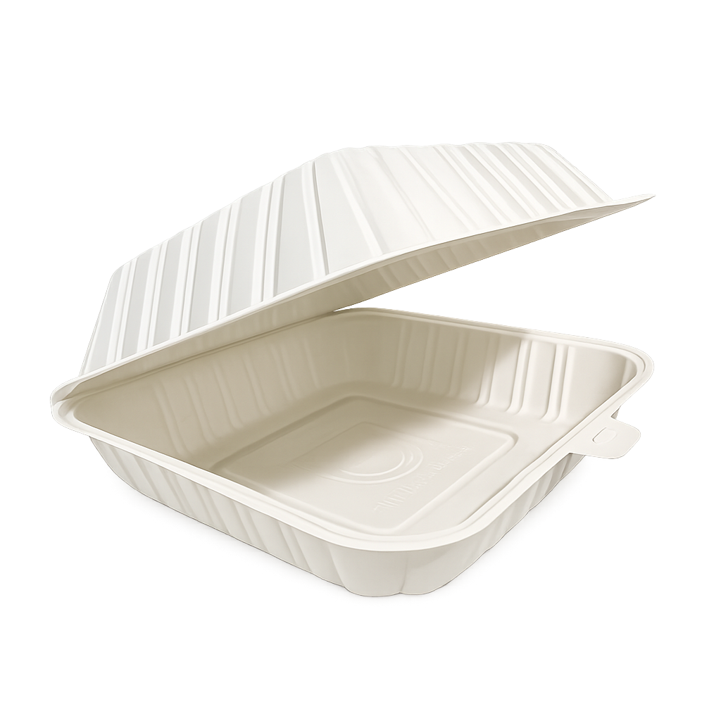 8.25" x 5" x 3.25" White MFPP Take-Out Container - 1-Comp.