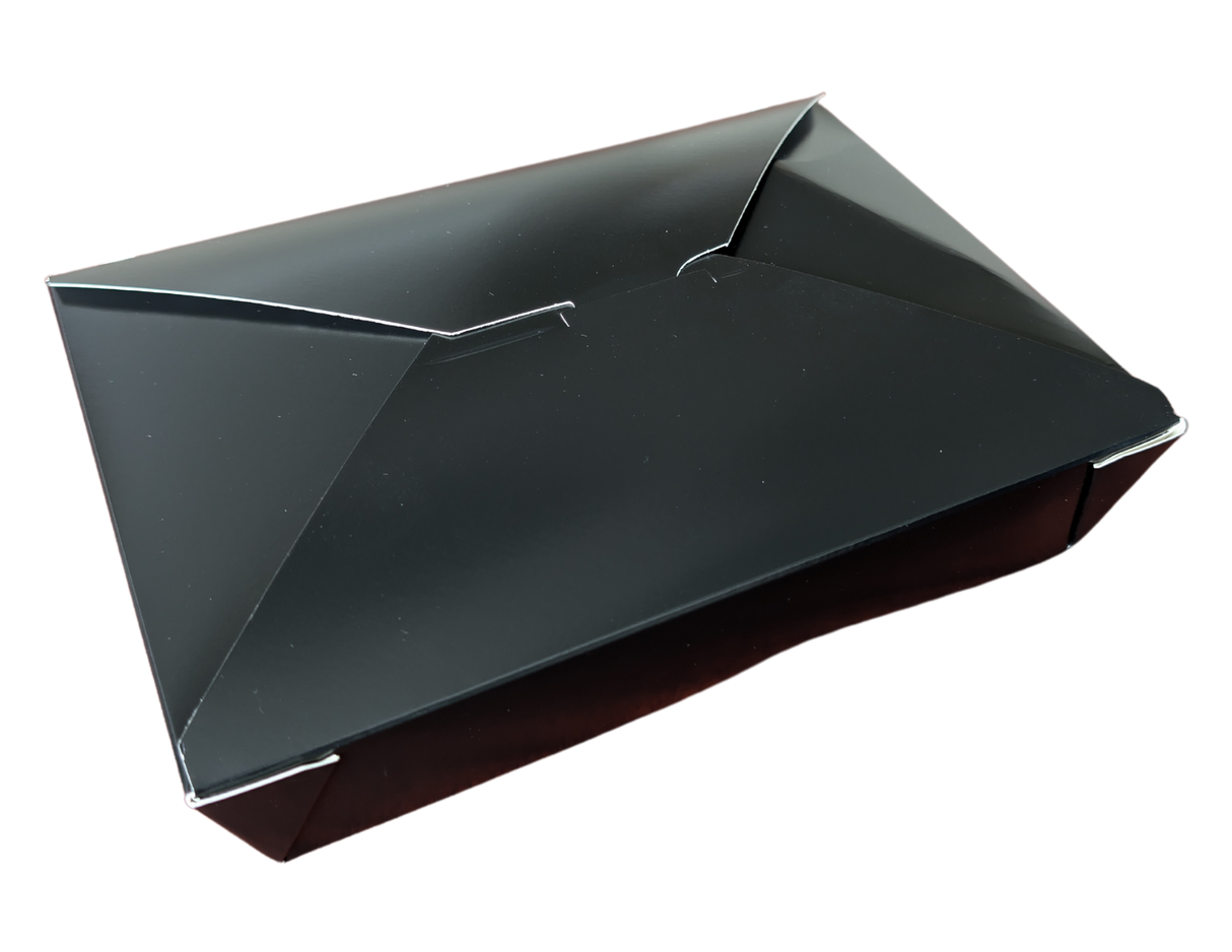 49 oz Black Top Folded Take-Out Paper Container - #2