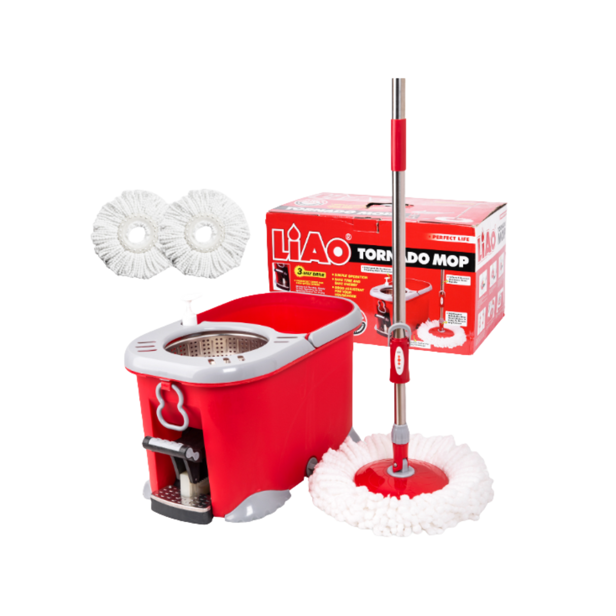3 Way Drive Tornado Mop (Bucket, Handle and 2 Microfiber Mop Refills)
