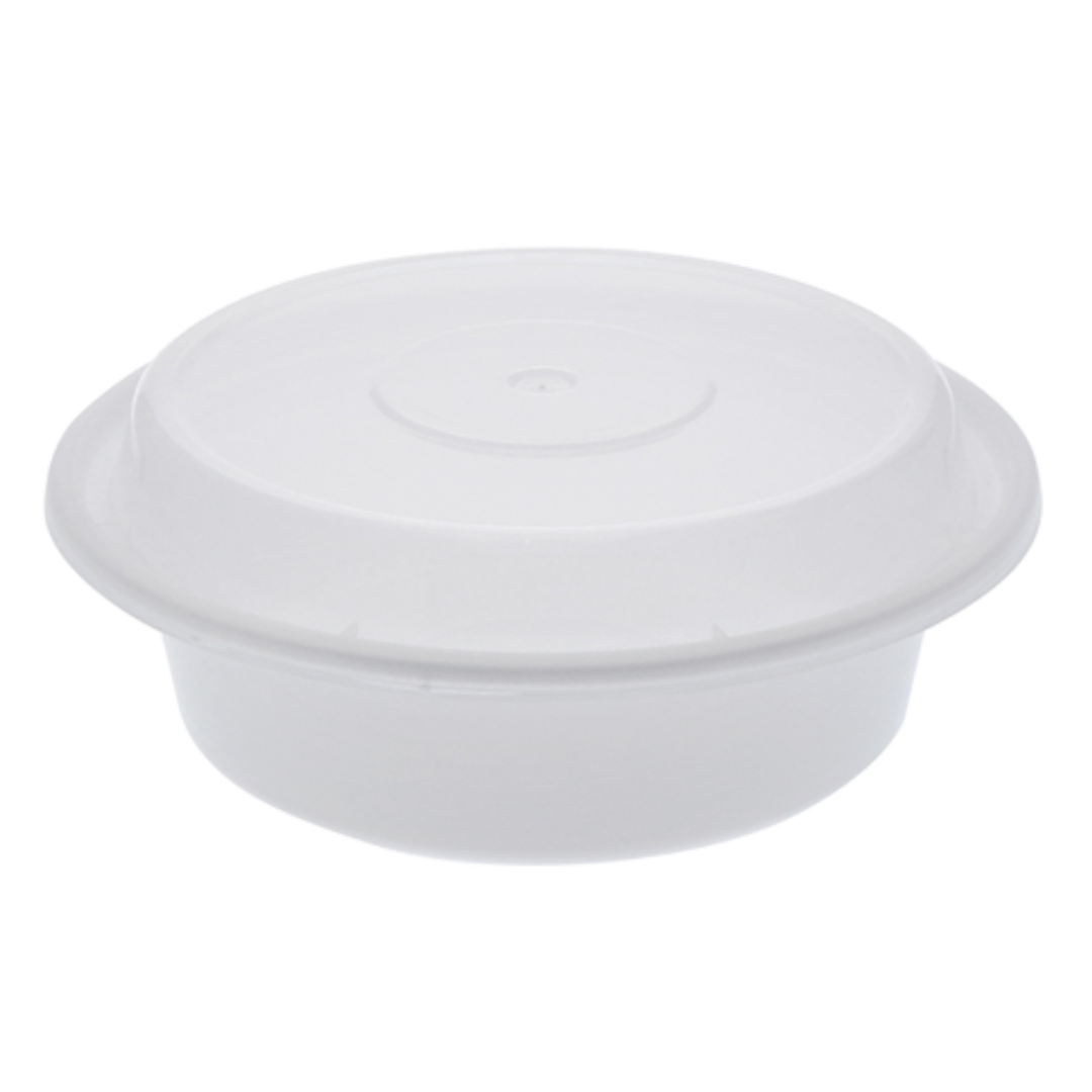 6" White Round Take-Out Microwaveable Container with Clear Lid