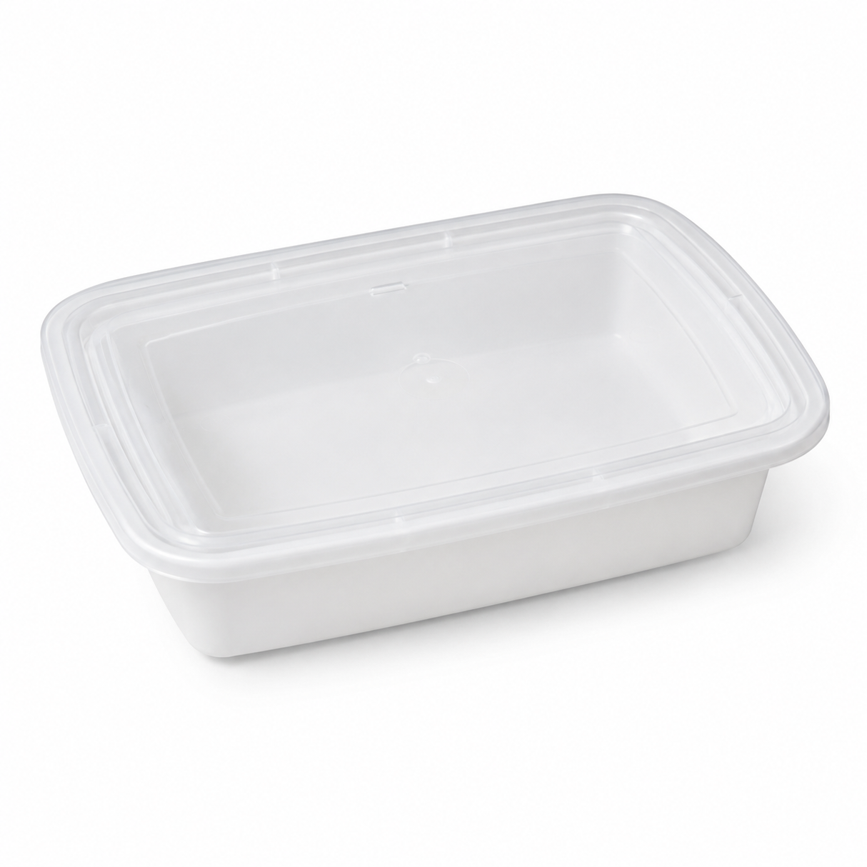 28 oz White Rectangular Take-Out Microwaveable Container with Clear Lid