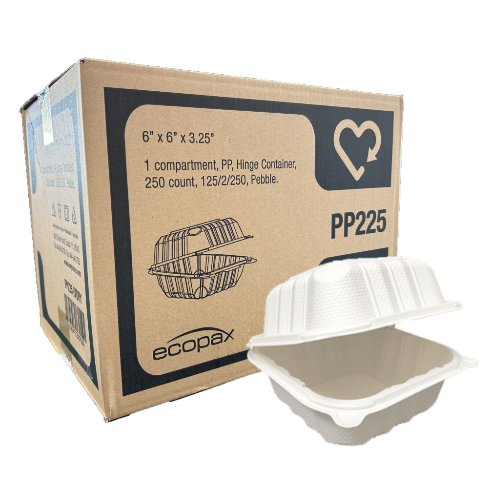 6" x 6" x 3.25" White MFPP Take-Out Container - 1-Comp.