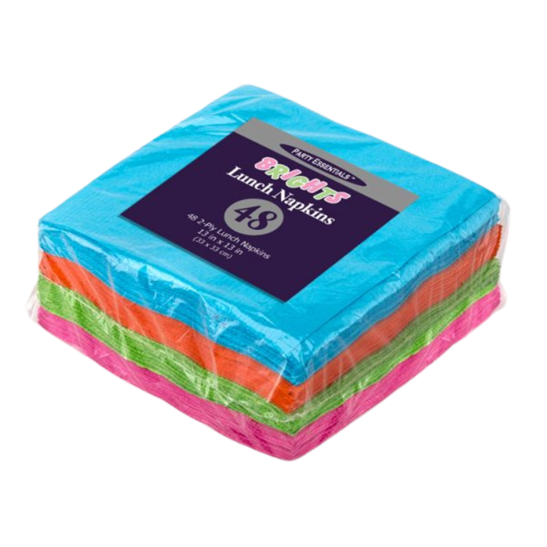 13" x 13" Assorted Neon 2 ply Lunch Napkins