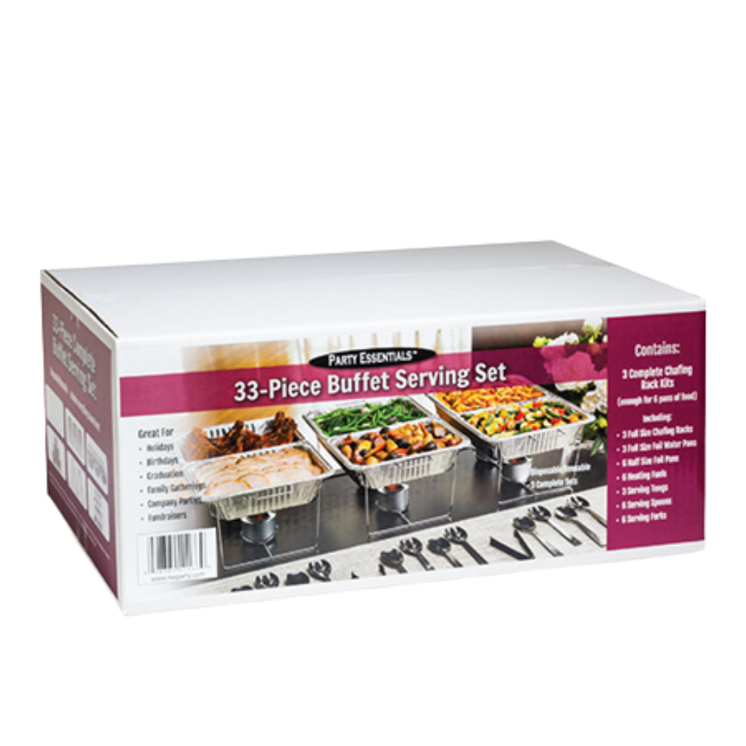 33pc Party Kit - Chafing Racks, Foil Pans, Heating Fuels, Tongs, Spoons, Forks