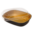52 oz Rectangular Black Gold SmoothWall Foil Container with Clear Lid