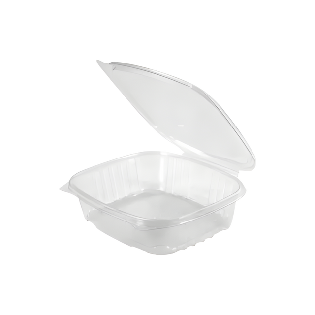 Clear 24 oz Hinged Deli Container with Flat Lid