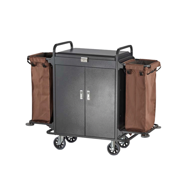 Metal Housekeeping Cart with Silent Rubber-Coated Wheels and Doors