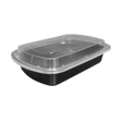 24 oz Black Rectangular Take-Out Microwaveable Container with Clear Lid