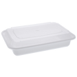28 oz White Rectangular Take-Out Microwaveable Container with Clear Lid