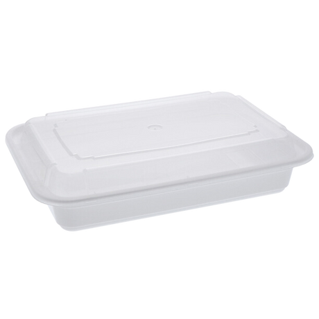 28 oz White Rectangular Take-Out Microwaveable Container with Clear Lid