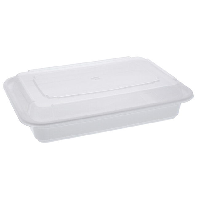 28 oz White Rectangular Take-Out Microwaveable Container with Clear Lid
