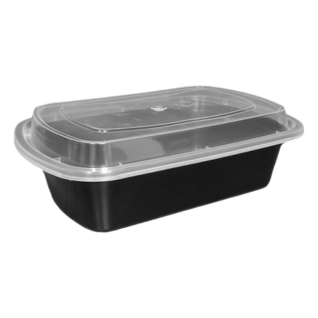 28 oz Black Rectangular Take-Out Microwaveable Container with Clear Lid