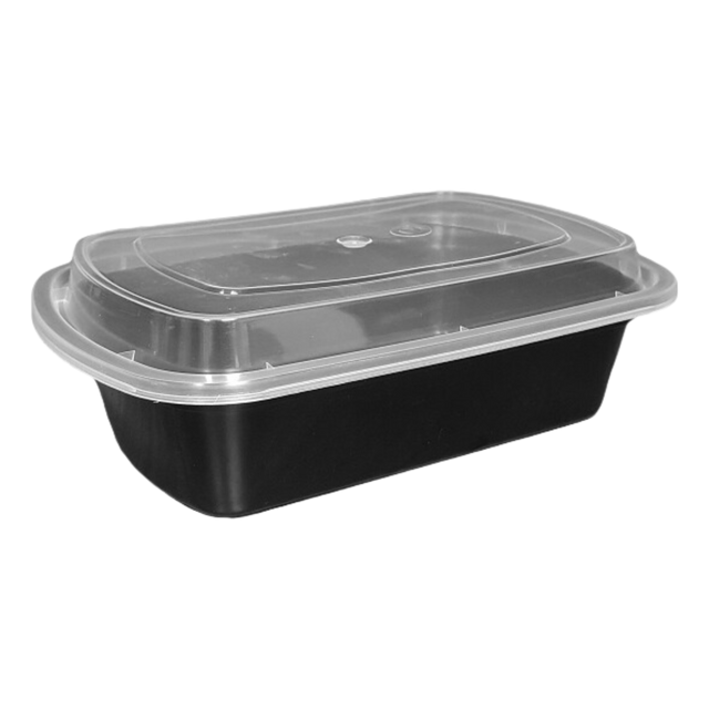 28 oz Black Rectangular Take-Out Microwaveable Container with Clear Lid