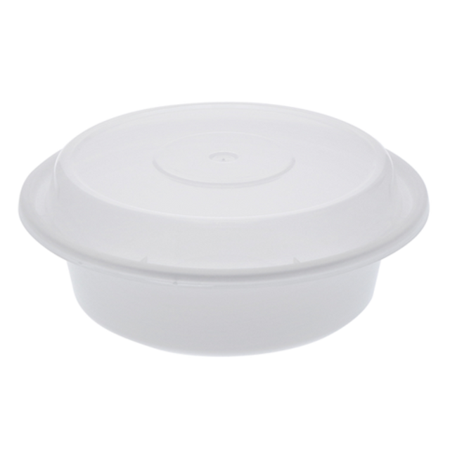 6" White Round Take-Out Microwaveable Container with Clear Lid
