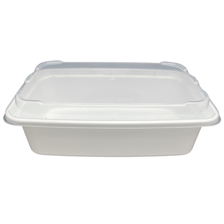 24 oz White Rectangular Take-Out Microwaveable Container with Clear Lid