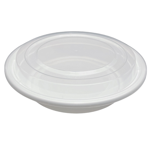 24 oz White Round Take-Out Microwaveable Container with Clear Lid