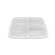 30 oz White Rectangular Take-Out Microwaveable Container with Clear Lid - 3-Comp.