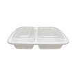32 oz White Rectangular Take-Out Microwaveable Container with Clear Lid - 2-Comp.