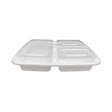 39 oz White Rectangular Take-Out Microwaveable Container with Clear Lid - 3-Comp.
