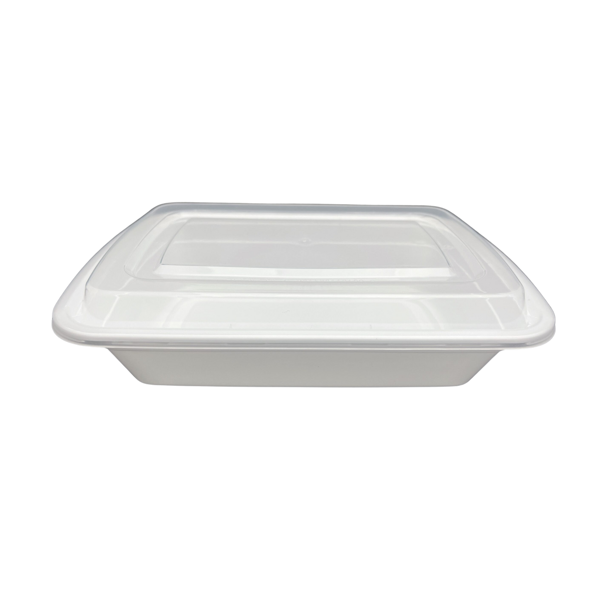 38 oz White Rectangular Take-Out Microwaveable Container with Clear Lid