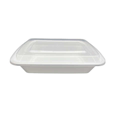 38 oz White Rectangular Take-Out Microwaveable Container with Clear Lid