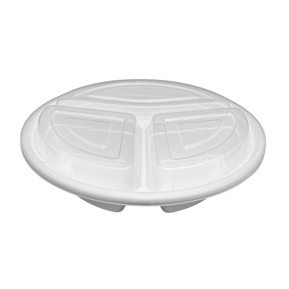 48 oz White Round Take-Out Microwaveable Container with Clear Lid - 3-Comp.