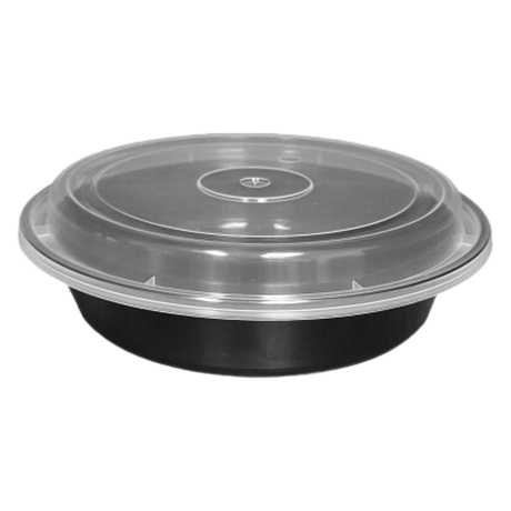 39 oz Black Round Take-Out Microwaveable Container with Clear Lid