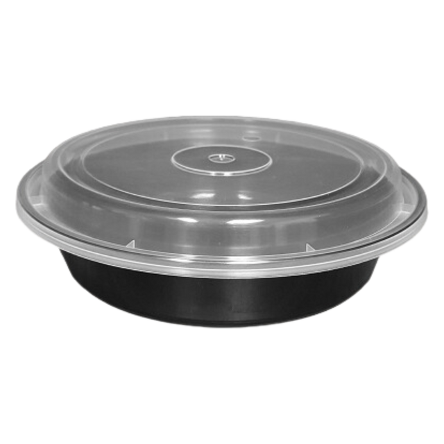 39 oz Black Round Take-Out Microwaveable Container with Clear Lid