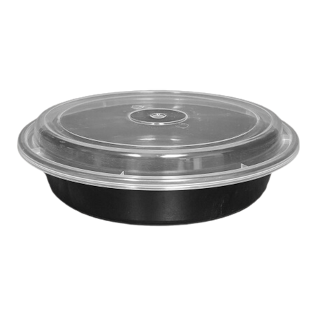 32 oz Black Round Take-Out Microwaveable Container with Clear Lid