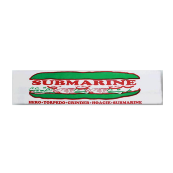 4" x 2.5" x 16" White Printed Waxed Submarine Bag