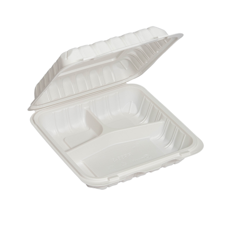 7" x 7" x 2.75" White MFPP Take-Out Container - 3-Comp.