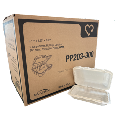 8.13" x 6.5" x 2.63" White MFPP Take-Out Container - 1-Comp.