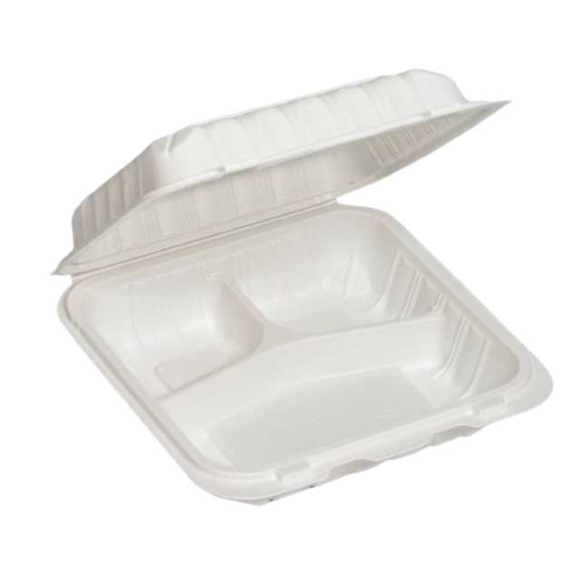 8" x 8" x 3.75" White MFPP Take-Out Container - 3-Comp.