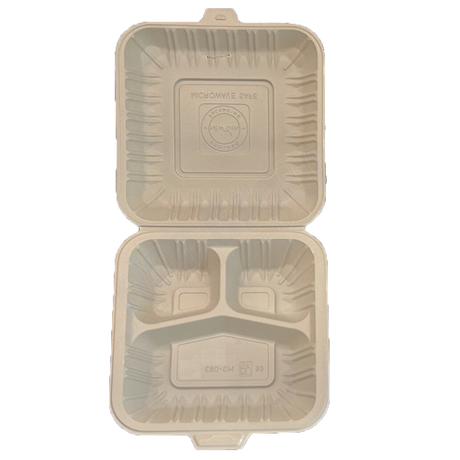 8" x 8" x 3.75" White MFPP Take-Out Container - 3-Comp.