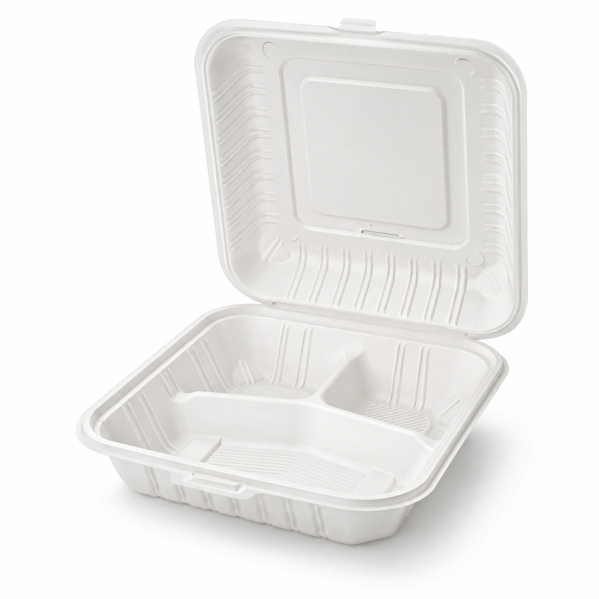 9" x 9" x 3" White MFPP Take-Out Container - 3-Comp.