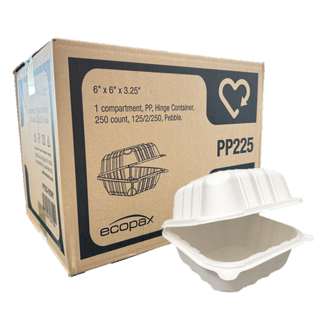 6" x 6" x 3.25" White MFPP Take-Out Container - 1-Comp.