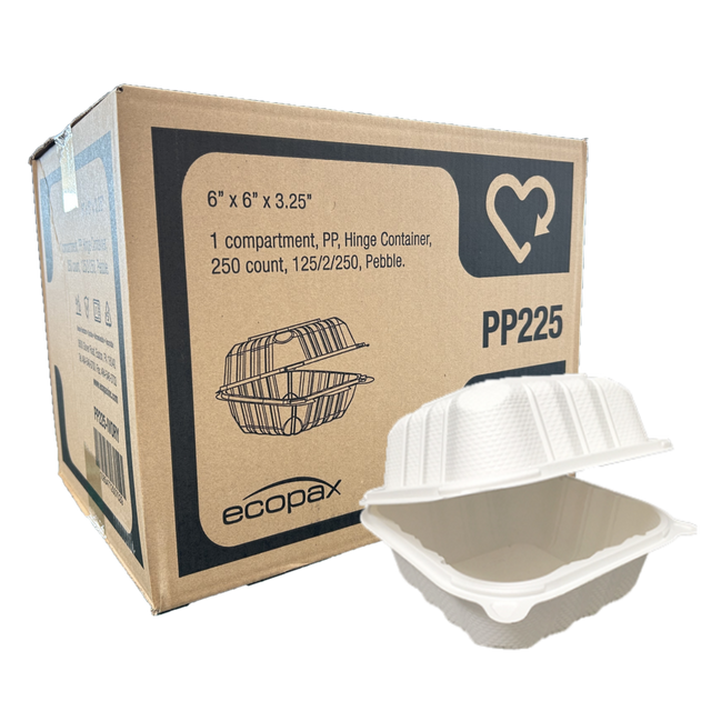 6" x 6" x 3.25" White MFPP Take-Out Container - 1-Comp.