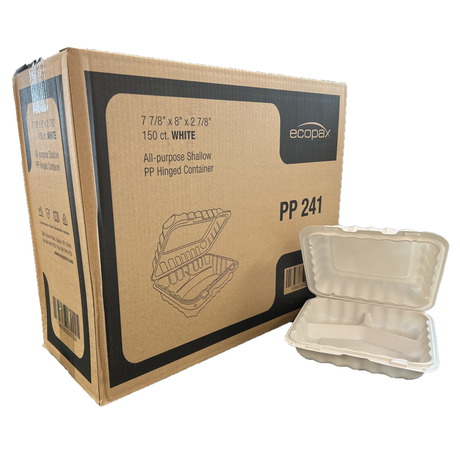 7.88" x 8" x 2.88" White MFPP Take-Out Container - 3-Comp.