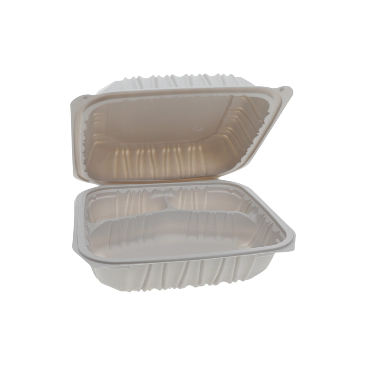8.5" x 8.5" x 3" White MFPP Take-Out Container - 3-Comp.