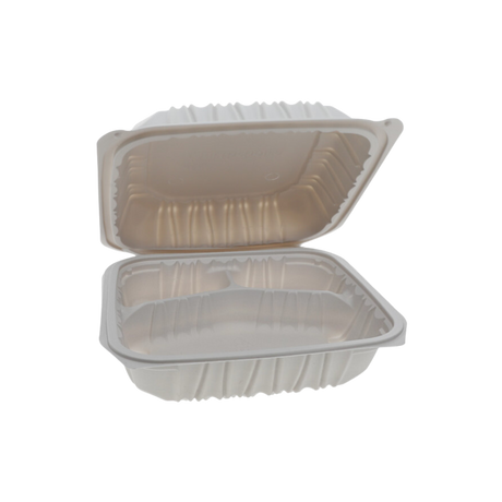 8.5" x 8.5" x 3" White MFPP Take-Out Container - 3-Comp.