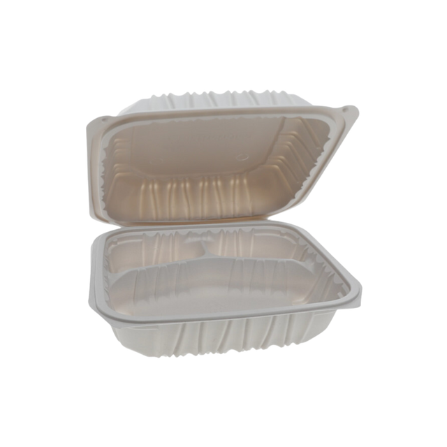 8.5" x 8.5" x 3" White MFPP Take-Out Container - 3-Comp.