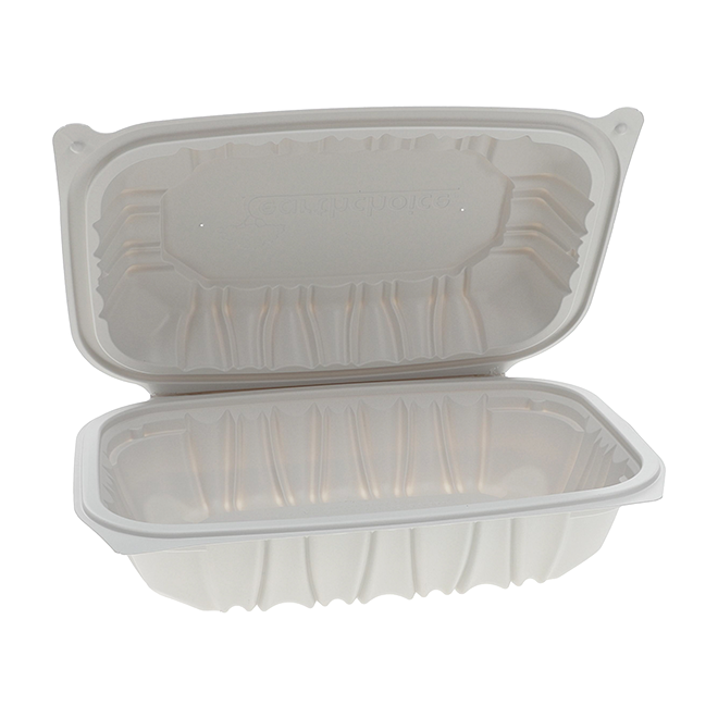 9" x 6" x 2.25" White MFPP Take-Out Container - 1-Comp.