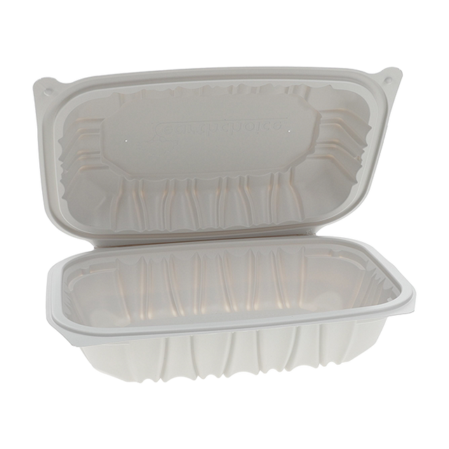 9" x 6" x 2.25" White MFPP Take-Out Container - 1-Comp.