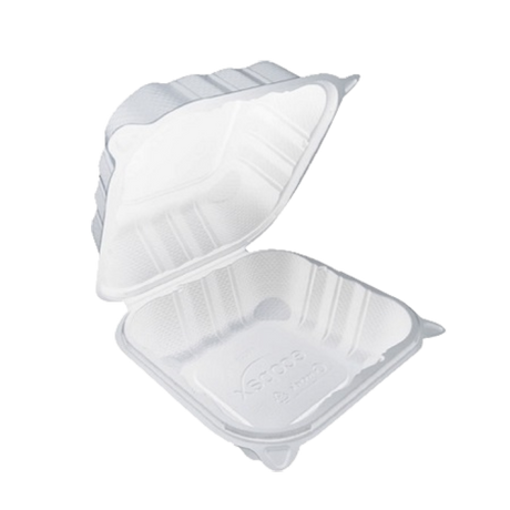 9.125" x 8.81" x 3" White MFPP Take-Out Container - 1-Comp.