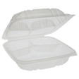 8.5" x 8.5" Clear PP Take-Out Container with Lid - 3-Comp.