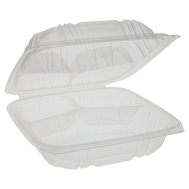 8.5" x 8.5" Clear PP Take-Out Container with Lid - 3-Comp.