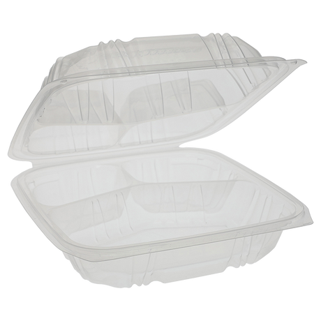 8.5" x 8.5" Clear PP Take-Out Container with Lid - 3-Comp.