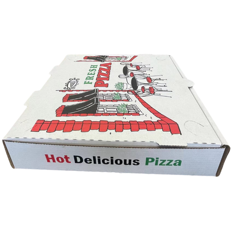 16" x 16" x 2" White B-Flute Printed Pizza Boxes