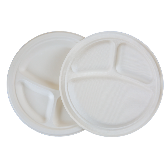 9" Round Sugarcane Plate - 3-Comp.