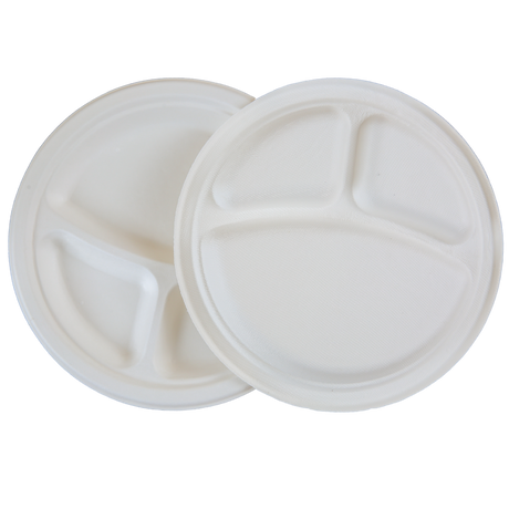 10" Round Sugarcane Plate - 3-Comp.